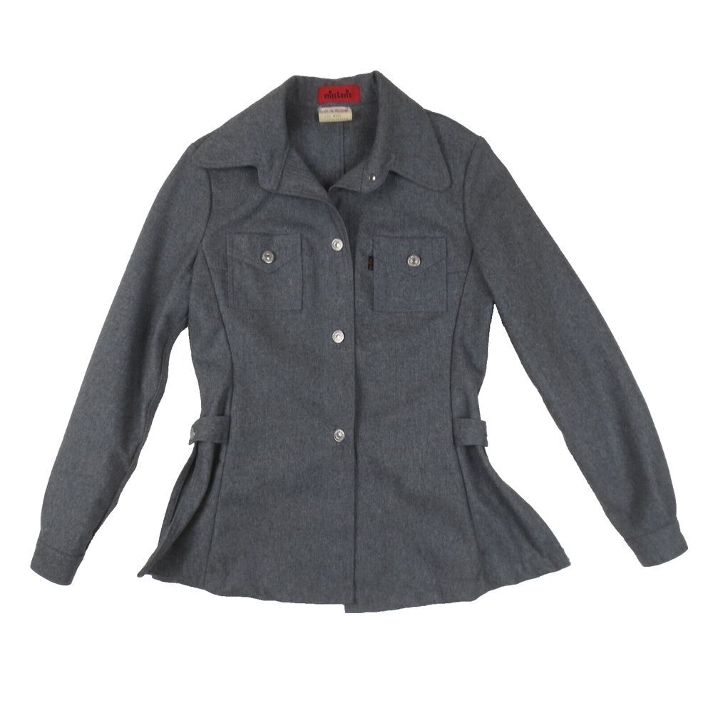 VTG Miss Levi's 1970's Suit Jacket S/M Gray Long‎ Sleeve Unlined Wool Iconic 70s